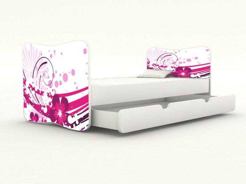 Becks detská posteľ bez bočnice Flower Pink + úložný priestor